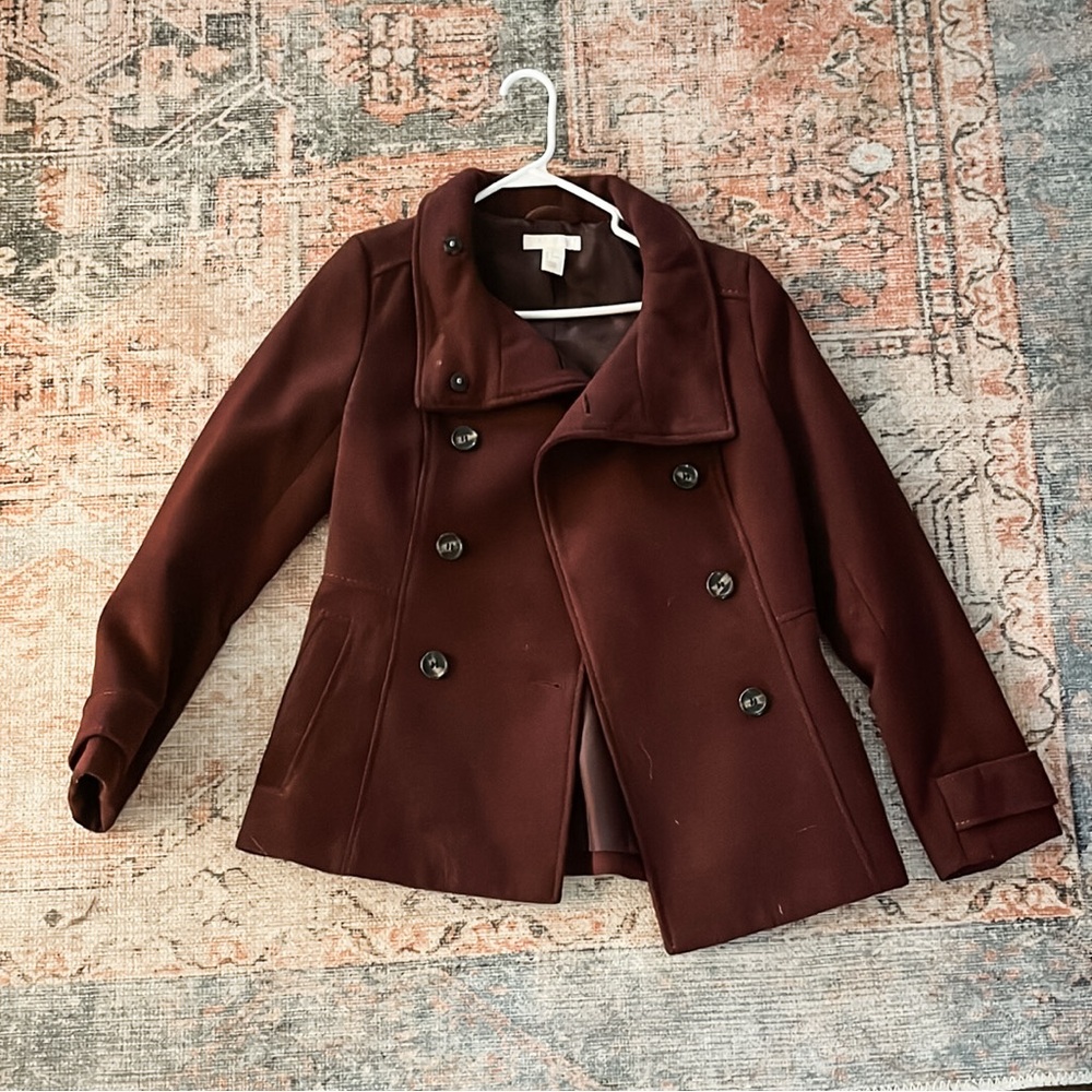 Women's Burgundy Double-Breasted Coat